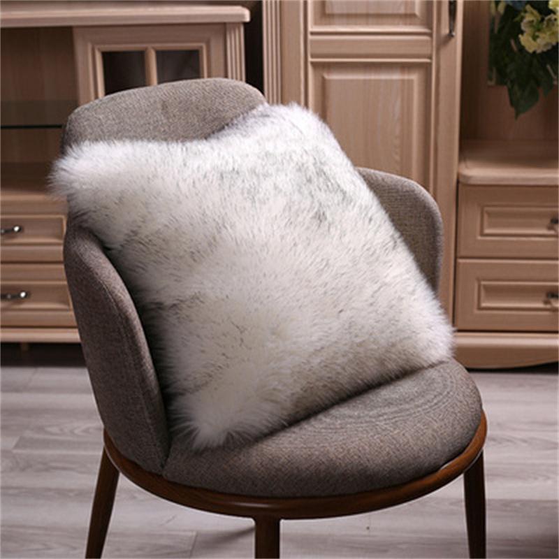 Modern Solid Color Faux Wool Fur Plush Cushion Pillow