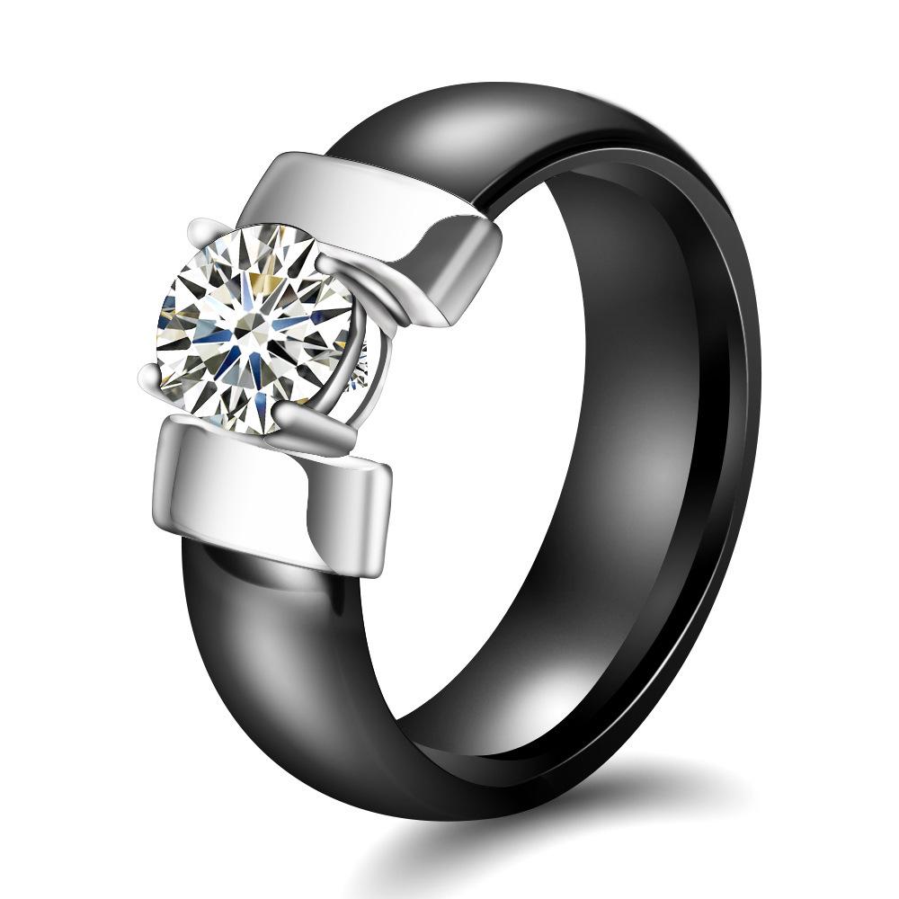 6MM Ceramic Black and White Couple Rings with Zirconium Inlay