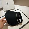French Small Fragrant Wind Pearl Rhinestone Sun Hat Summer PP Encrypted Woven Sun Hat Washable Empty Top Hat