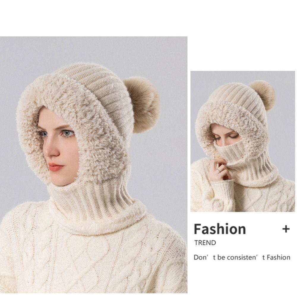 Windproof Winter Hat Fluff Knitted Beanies Hat Simple Hooded Cap Cycling