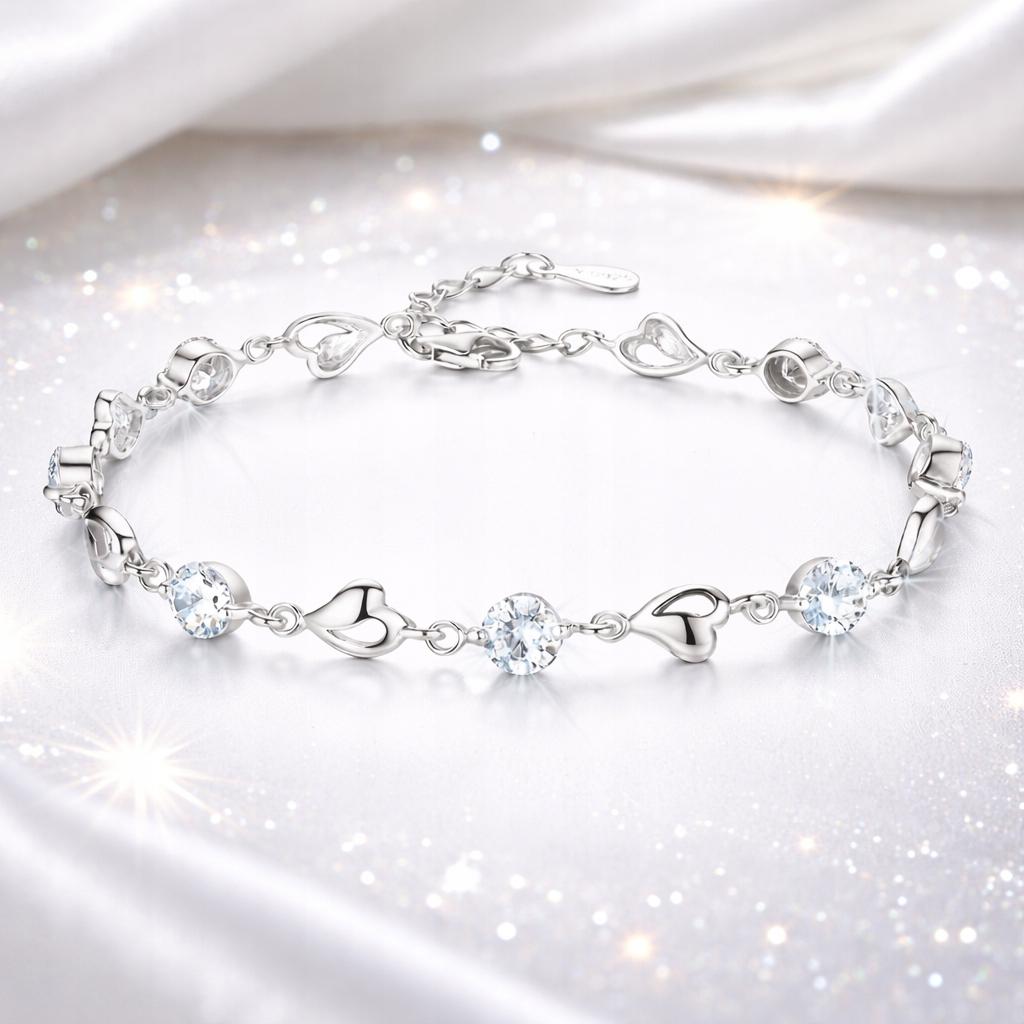 925 SILVER HEART WOMEN' BRACELET WITH DIAMOND