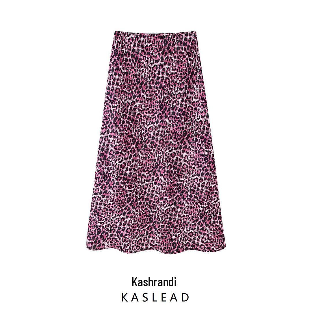 

Spring 2025 Women s European & American Style Leopard Print Silk Midi Skirt Large