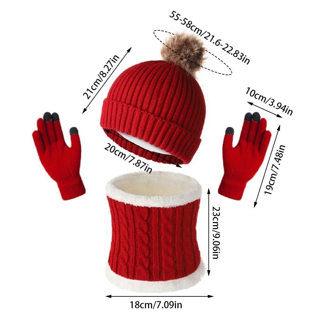 3pcs/set Keep Warm Winter Knitted Hat Thicken Warm Pullover Hat Soft Winter Hat Set  Women