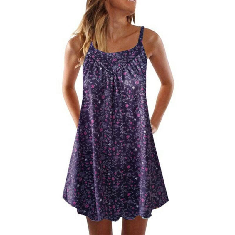 

Женское мини-короткое платье с цветочным принтом, женские пляжные платья без рукавов в стиле ретро L темно-синий