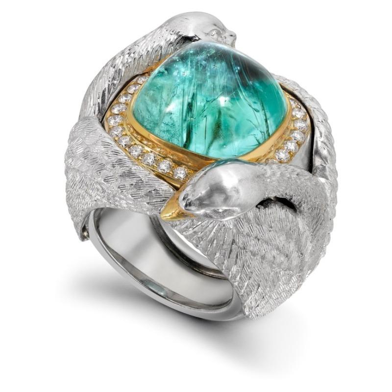 Vintage Inlaid Blue Stone Eagle Women's Ring Trendy Two Color Hand Carving Daily Wear Party Jewelry Anniversary Gift