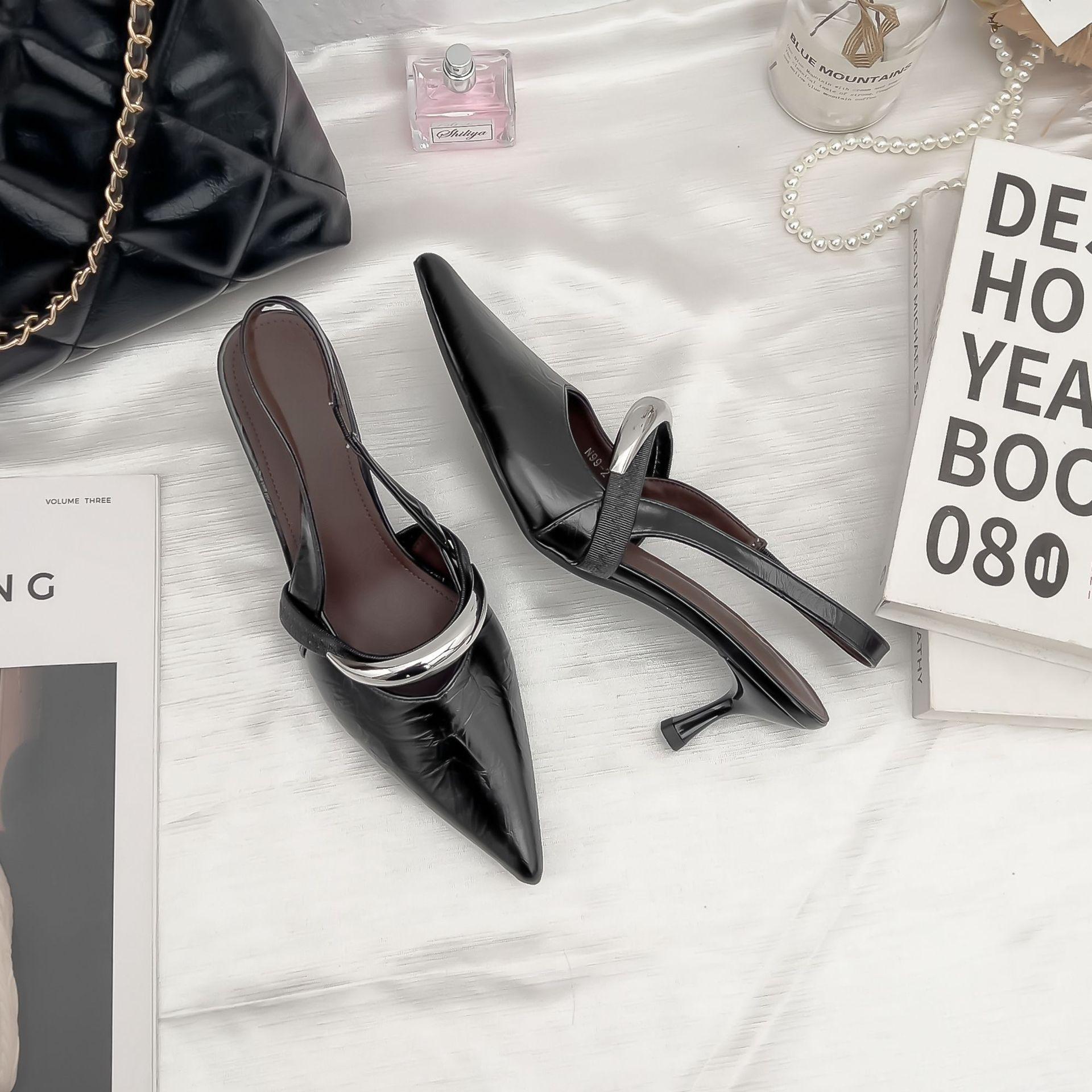 

High heels are not tired of feet, small people increase their height, women s shoes 2025 summer new French back empty single shoes, women s fashion 39