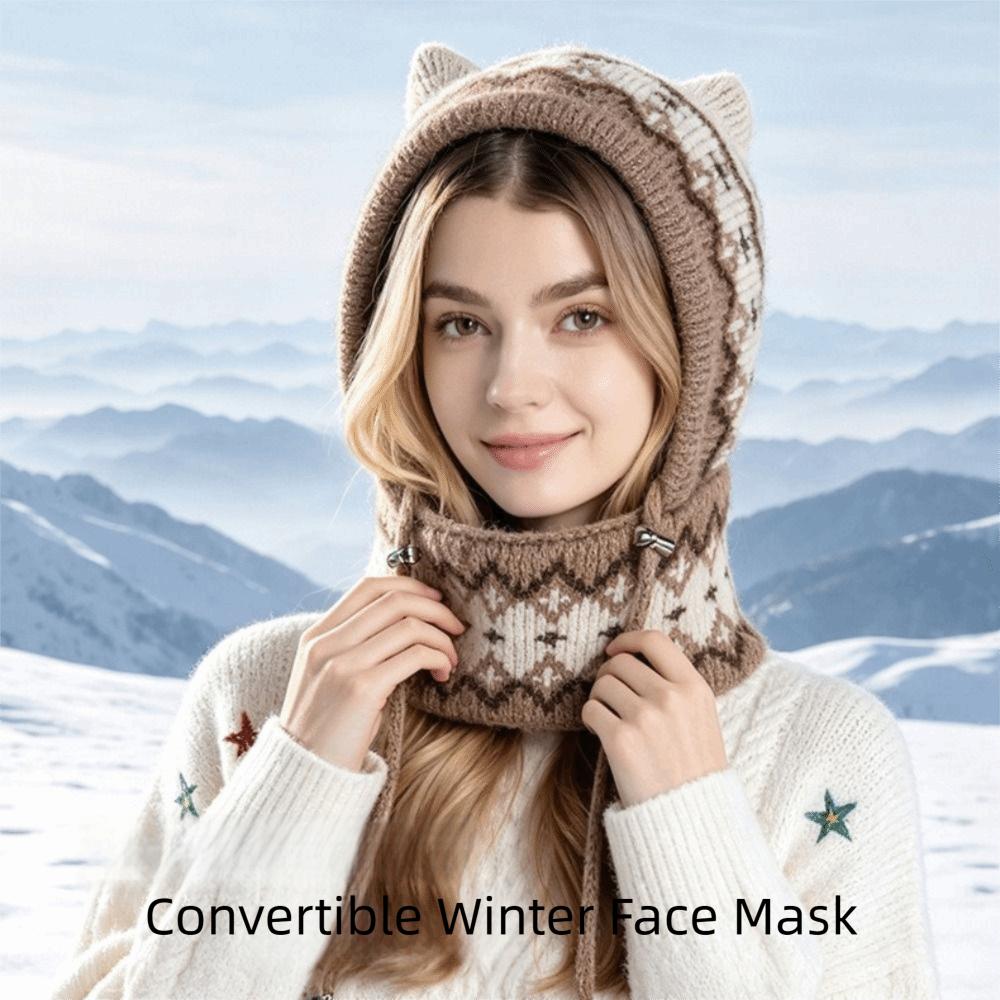 Integrated Warmth Knitted Beanie Hat Knitted Hooded Cap Cute Winter Hat with Scarf  Outdoor Sports