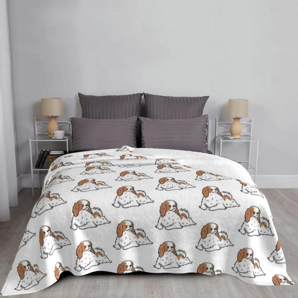 Japanese Chin Cute Dog Illustration Blanket Fleece Spring/Autumn Cartoon Multifunction Super Throw Blankets for Sofa Couch Quilt