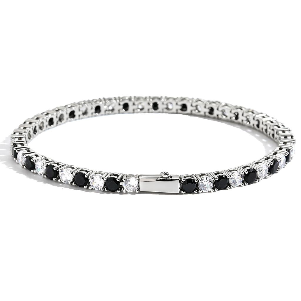Trendy Contrast Black White 4mm Tennis Bracelet Iced Out CZ Chain with Secure Spring Clasp Hip Hop Jewelry