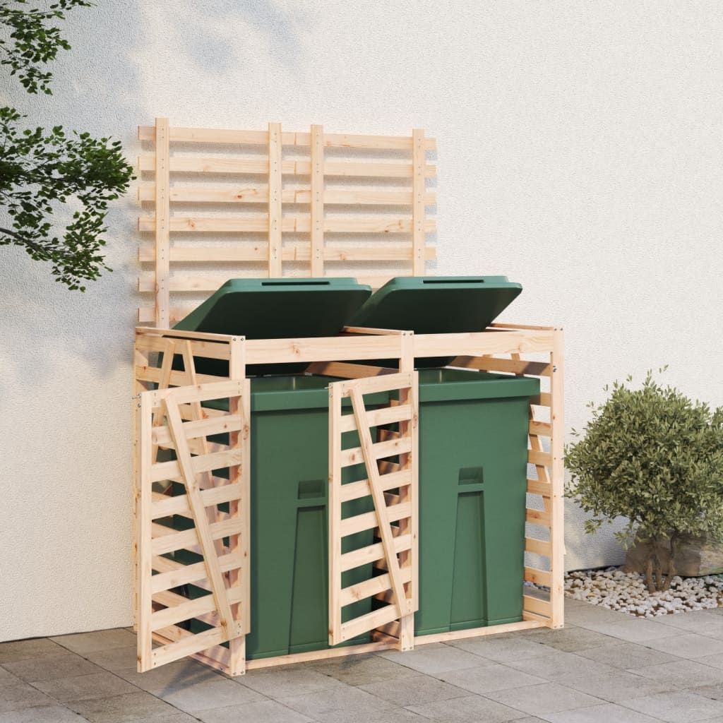 2 Bin Wooden Waste Bin Enclosure Solid Pine Wood