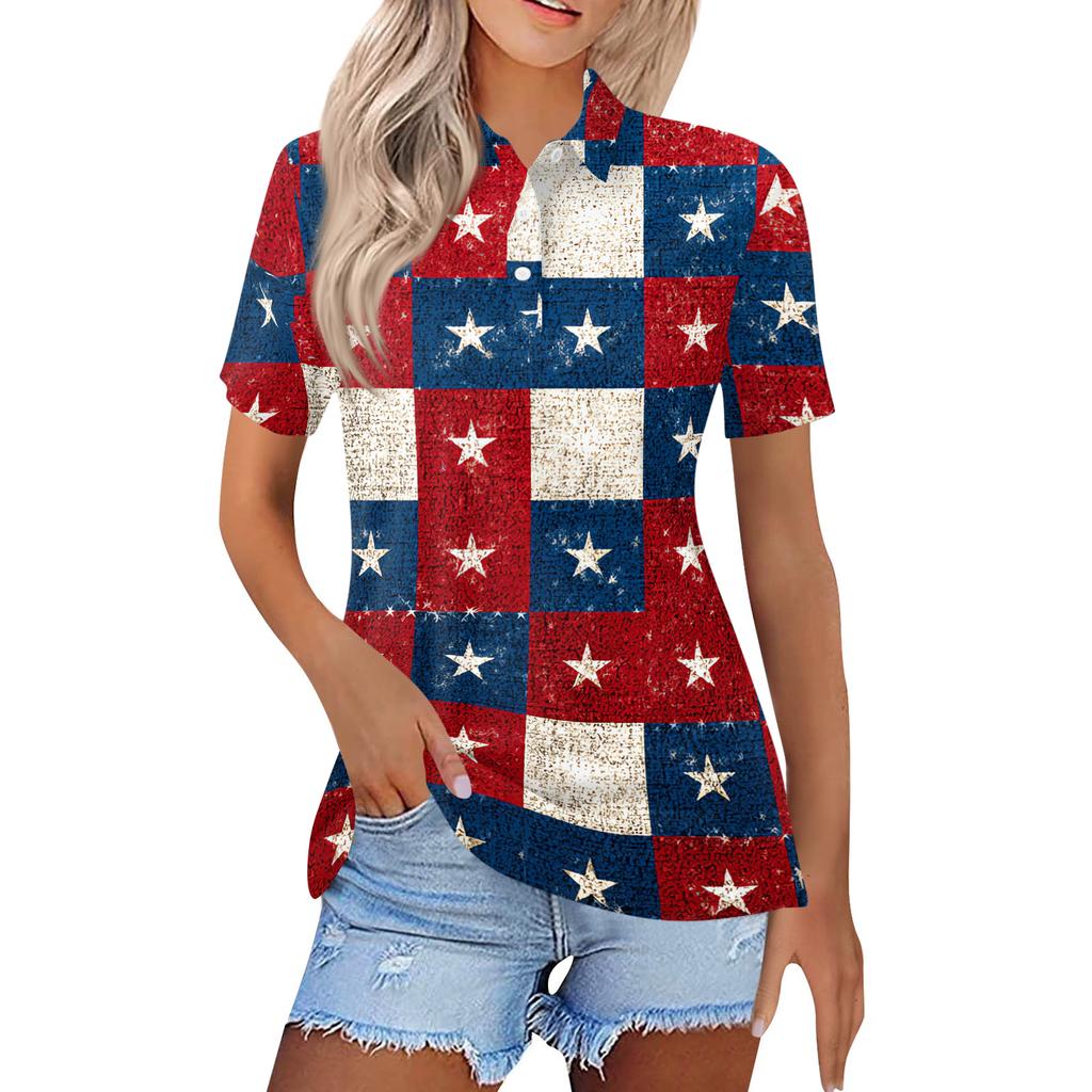 Women's Fashion Casual Lapel Short Sleeve Printed Shirt Women's Button Up Tops