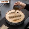 Ru Kiln Water Storage Bamboo-surface Tea Tray Snack Plate Coffee Storage Board Teapot Base Dishes For Serving Drinkware Supplies