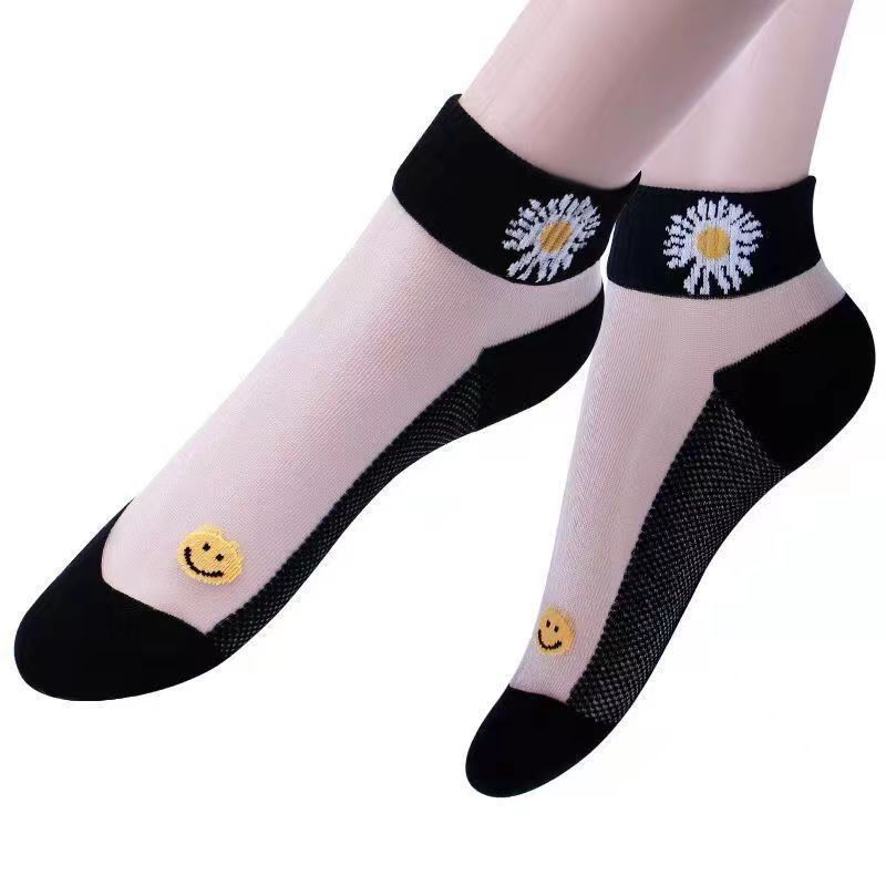 1 Pair Women's Floral Print Short Socks Breathable Socks for Summer