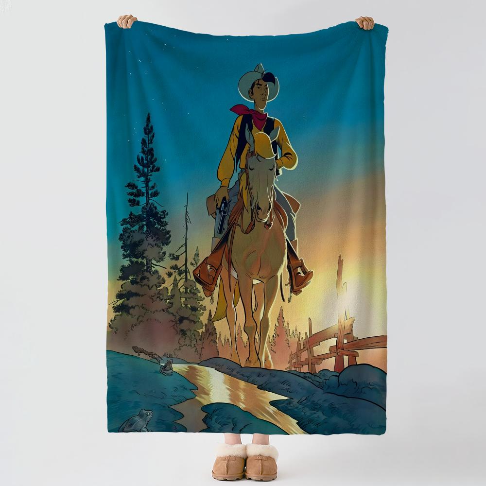 Cartoon L-Lucky Luke-e Throw Thick Comfort Flannel Quilt, Multi-scene Use Indoor Outdoor Daily Nap
