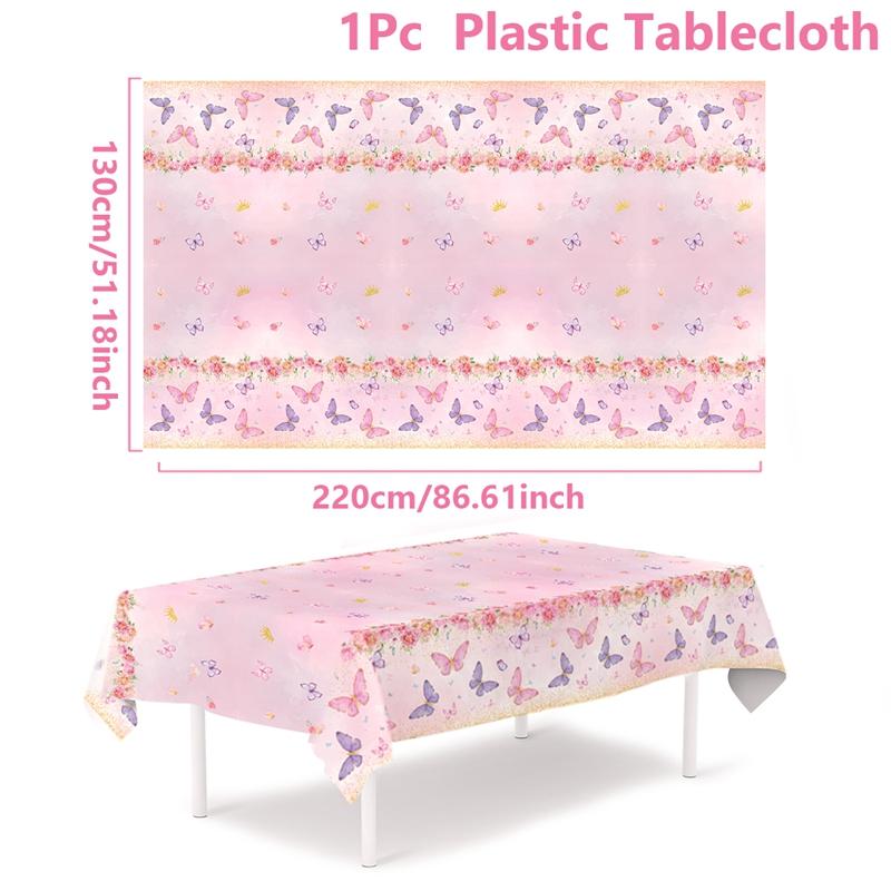 Pink Purple Butterfly Waterproof Tablecloth Spring Butterfly Theme Birthday Party Decoration Girl 1st Birthday Party Baby Shower