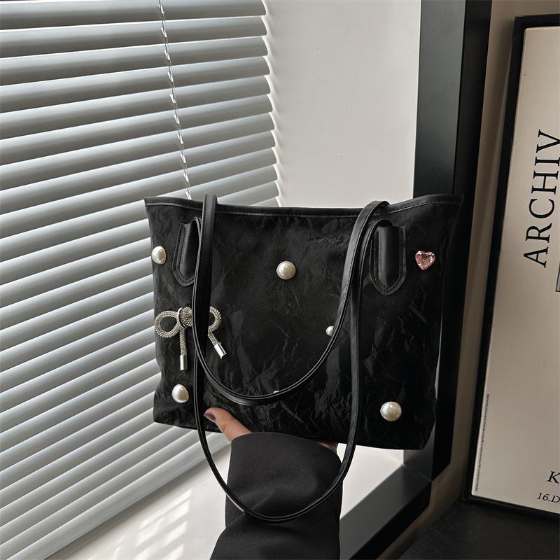 

Premium pearl bow bag women s bag 2025 new commuter bag popular shoulder bag large capacity tote bag