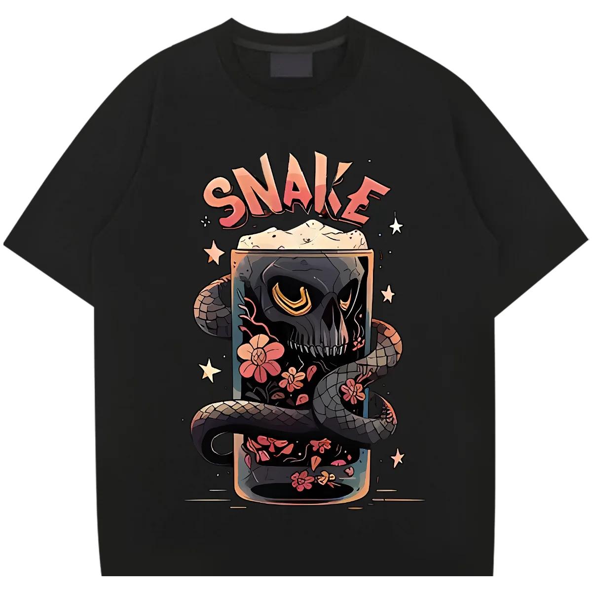 

Snake Around Cup Shirt Short Sleeve O-Neck Clothes Hip Hop Men s Tshirt HD Graphic Printing Tee Causal Tops Oversize T-shirt XXXXXL чорний