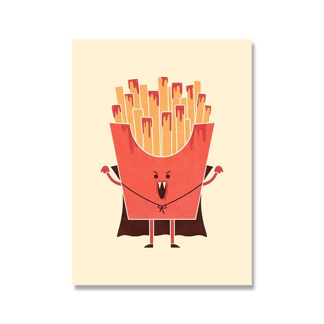 Nordic Cartoon Foods Fruits Wine Wall Art Prints Canvas Funny Eggs French Fries Posters Pictures Kitchen Kid Room Cuadros Decor