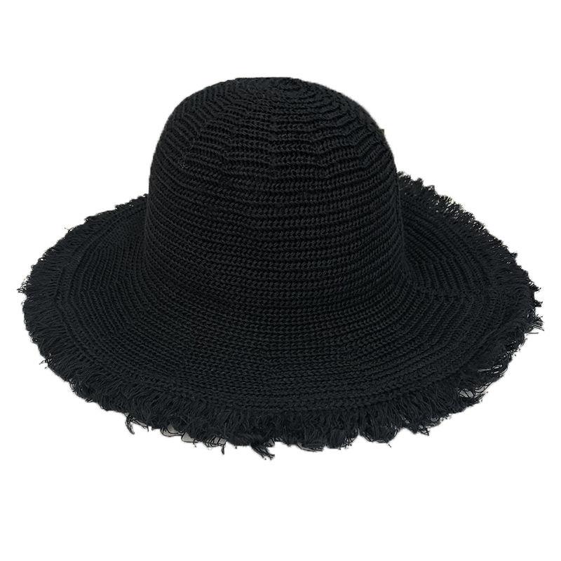 Chapeau de pêcheur d'été pour femmes, tricoté à pompons, voyage, protection solaire, polyvalent, plage, chapeau cloche noir, chapeau d'été
