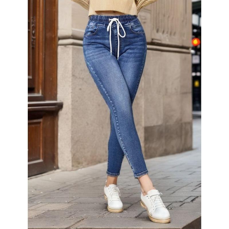 Jeans Elastic Waist Drawstring Stretch Jeans Woman