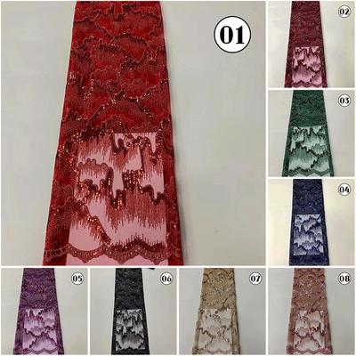 1 Yard Luxury Sequin African Lace Fabric High Quality French Nigerian Sequins Embroidery Beads Tulle Mesh Fabric Wedding Dress