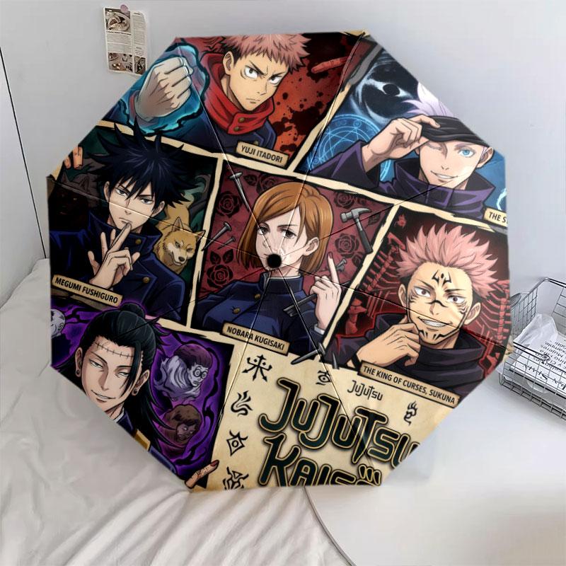 1 PC Automatic Folding Umbrella - Jujutsu Kaisen Pattern Portable Foldable Design With 8 Ribs Christmas Birthday Gifts