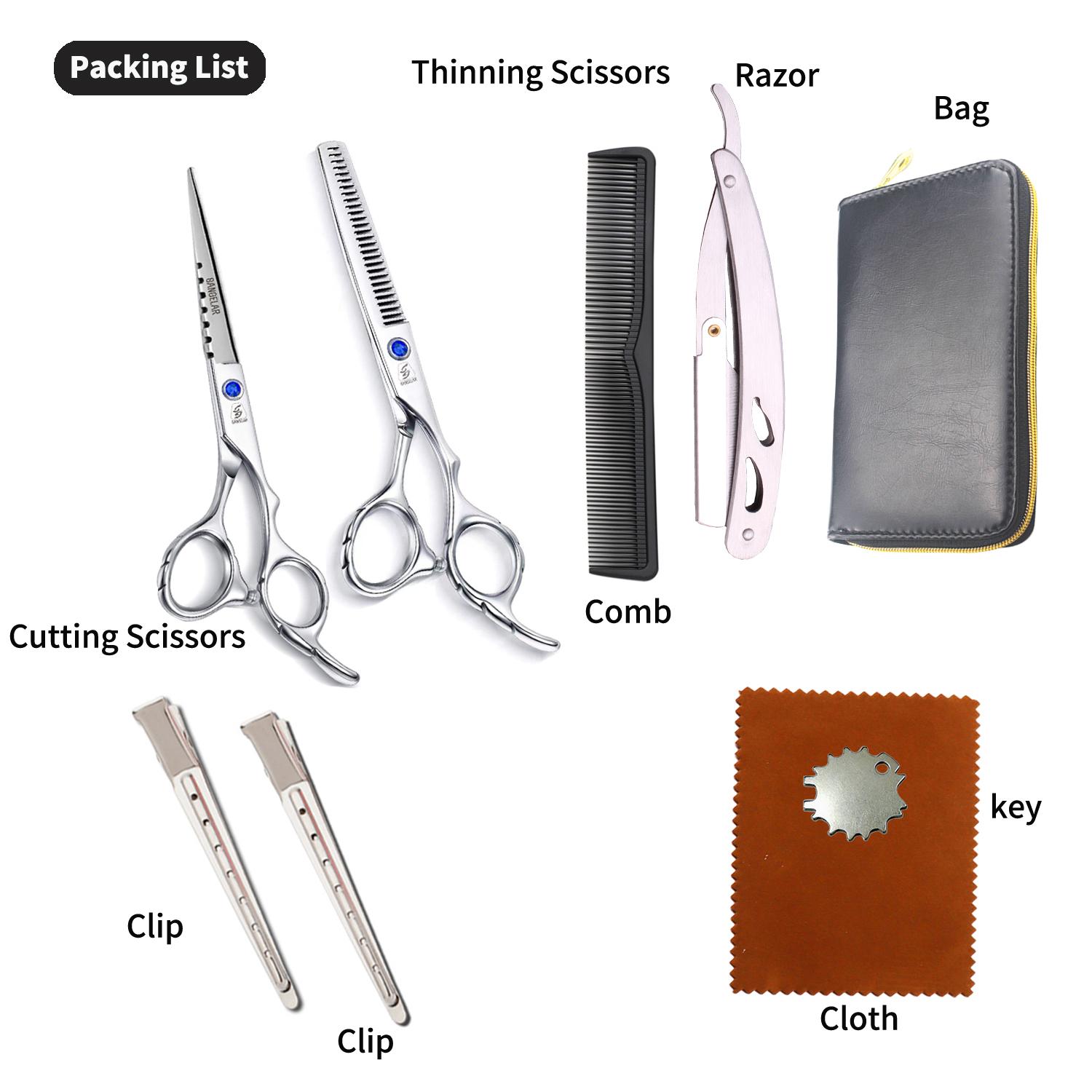 

Sangelar 6 дюймов Профессиональные ножницы для волос Парикмахерские ножницы Серебряные парикмахерские ножницы Истончение режущих ножниц Набор парикмахерских инструментов 6 Set