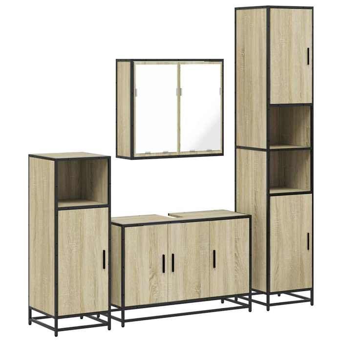 VidaXL Ensemble de meubles de salle de bain 4 pcs chêne sonoma, armoire de salle de bain, armoire de rangement de toilette, 3301191