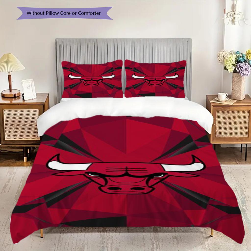 Chicago Bulls Logo Bedding(1 * Duvet Cover + 2 * Pillowcase, Without Core) Christmas Birthday Gift Duvet Cover and Pillowcase Soft and Comfortable