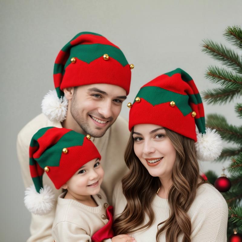 Gorro Festivo de Tricô com Pom-Pom de Papai Noel - Gorro de Natal Aconchegante para Pais e Filhos