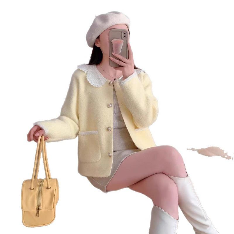 Spring new imitation mink velvet knitted cardigan soft waxy loose splicing sweater jacket women