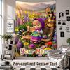 Wall Hanging Tapestry With Custom Name & Text, Masha and the Bear Decorative Tapestry For Bedroom