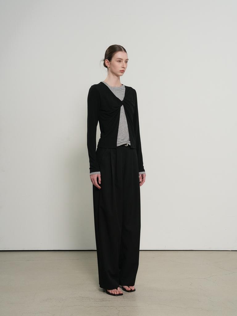 GENERALIDEA Double-Pleat Semi-Wide Slacks [Black] / Gf1Lpt503