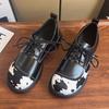 Fashion British Style Leopard Print Thick Bottom Leather Shoe Women Fashion Stitching Lace Up Design Loafers Haussures Femme Confortable