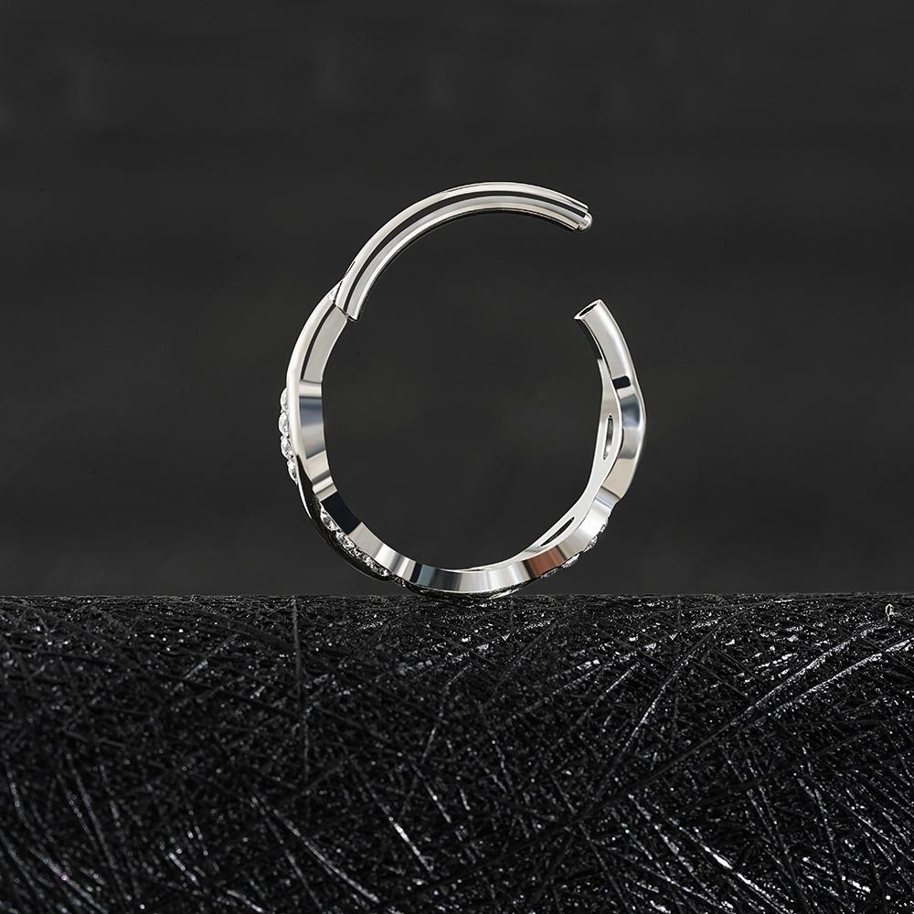 Right Grand ASTM F136 Titanium Twisted Rope Huggie Hoop Earring 16G Infinity CZ Hinged Clicker Septum Nose Ring Earlobe Piercing