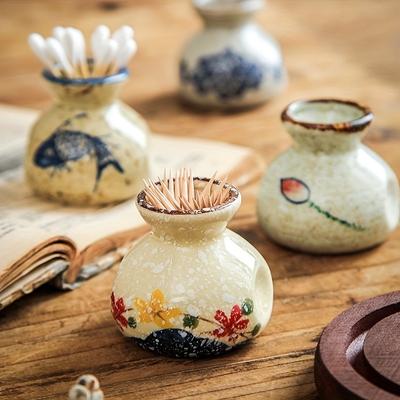 Vintage Keramik Zahnstocherhalter Japanischer Stil Antikes Wattestäbchenglas für Zuhause Restaurantgebrauch Kreative Küchentischdeko