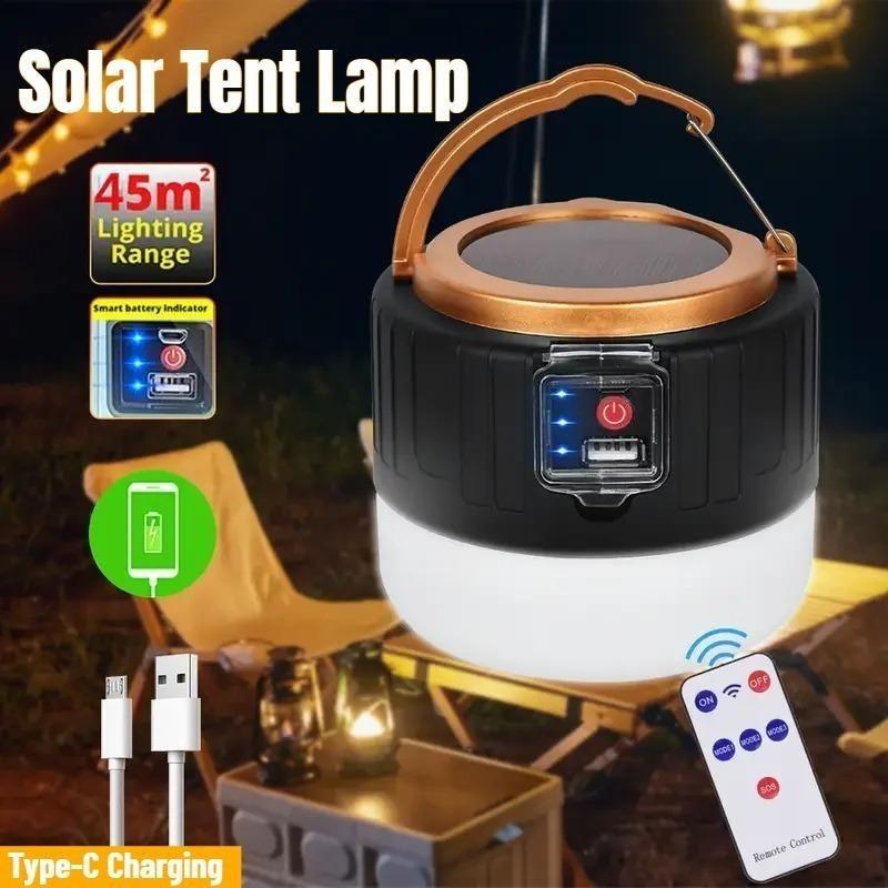 LED Camping Light Solar & USB Rechargeable Bulb High Power Outdoor Tent Lamp Portable Lantern Emergency Lighting Lights For BBQ Hiking