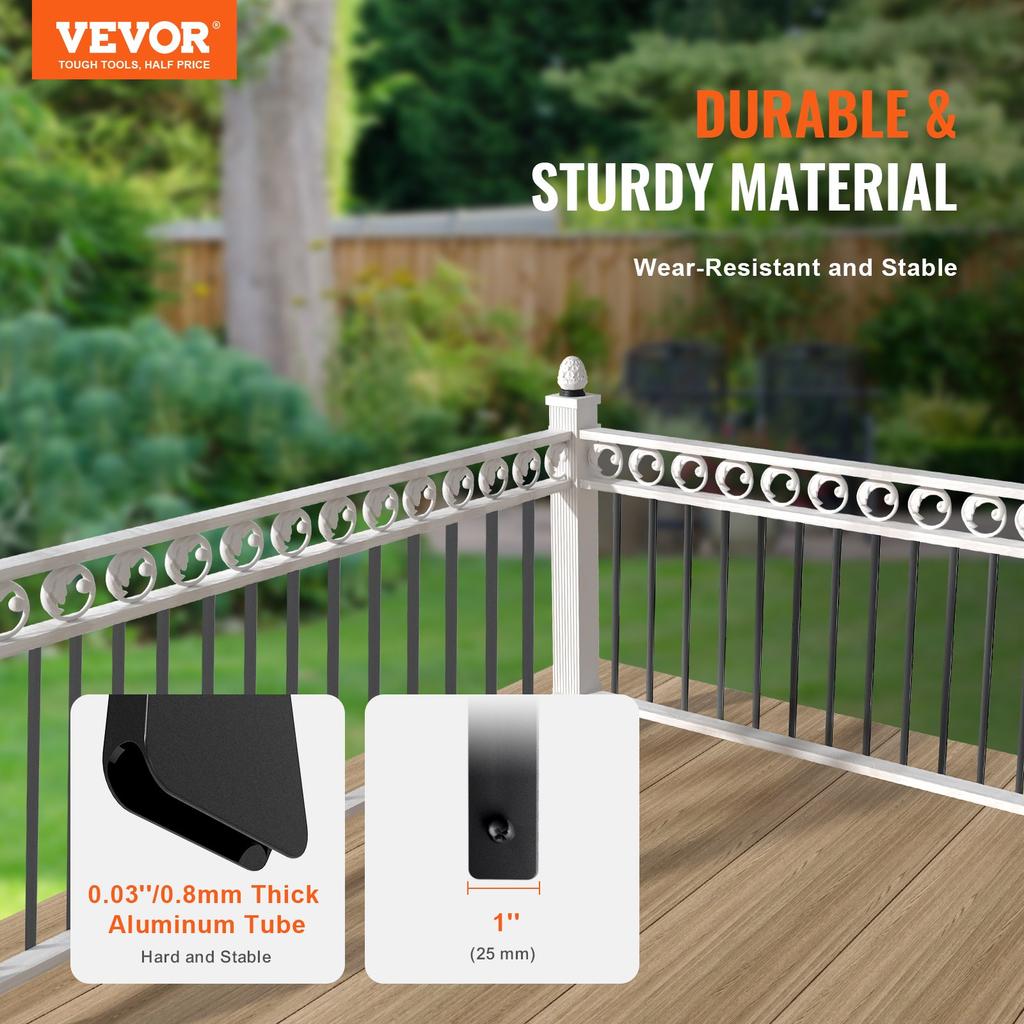 VEVOR Staircase Metal Balusters, 29.5'' x 1'' Flat Aluminum Alloy Decorative Banister Spindles, 51 Pack Deck Baluster with Screws