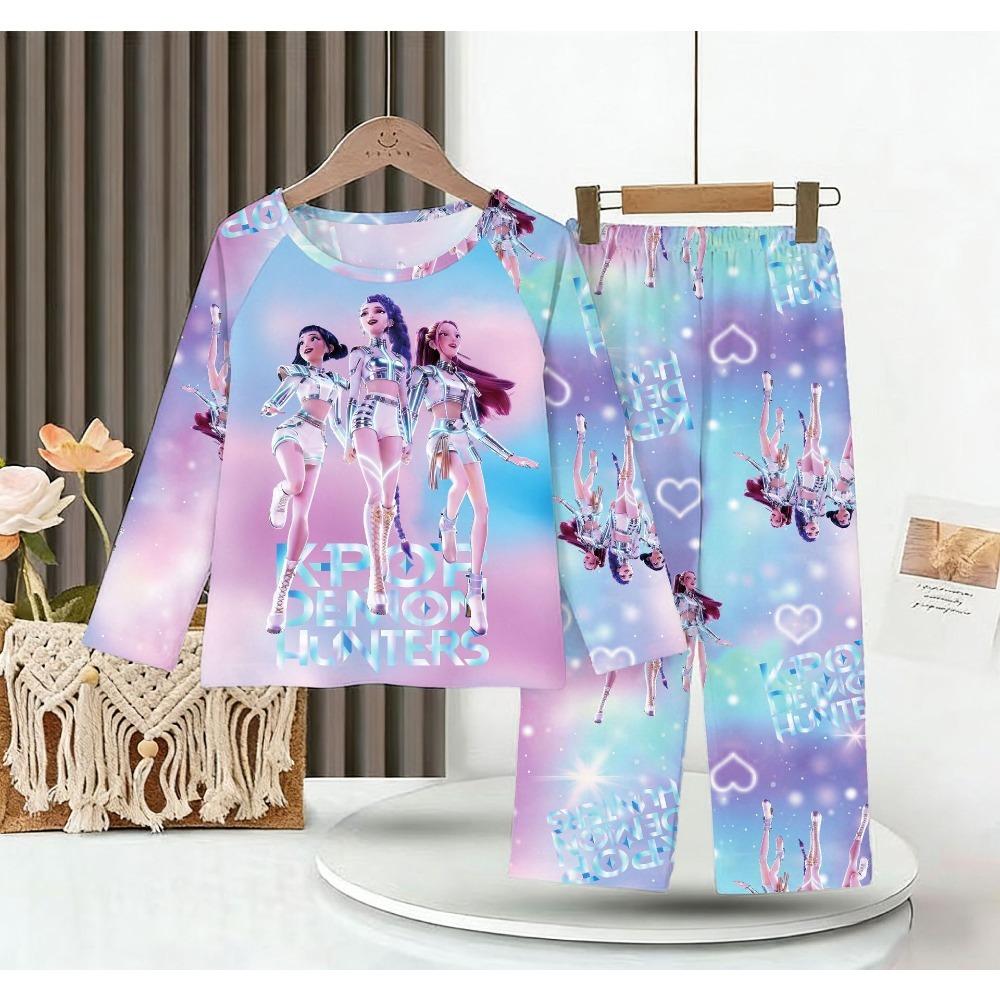 New Demon Hunters Children's Pajamas Long Sleeve Cartoon Girls Babies Middle and Older Children's Loungewear Set
