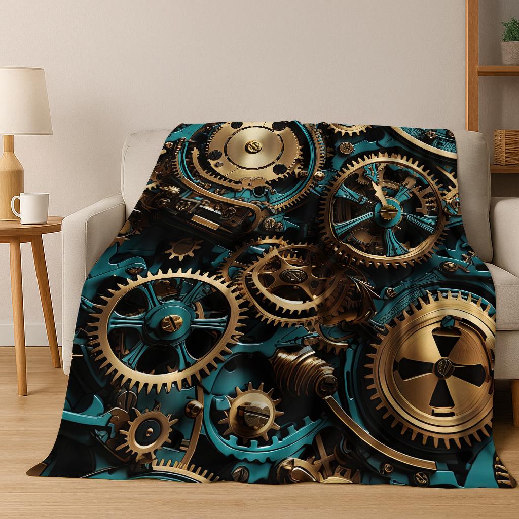 Mechanical Gear Punk Flannel Blanket Soft Warm Throw Blanket for Hom Bed Bedroom Living Room Office Travel Camping Picnic Gift