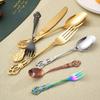 Retro European Royal Court Stainless Steel Cutlery Set: Steak Knife, Fork, and Embossed Spoon with Mirror Finish