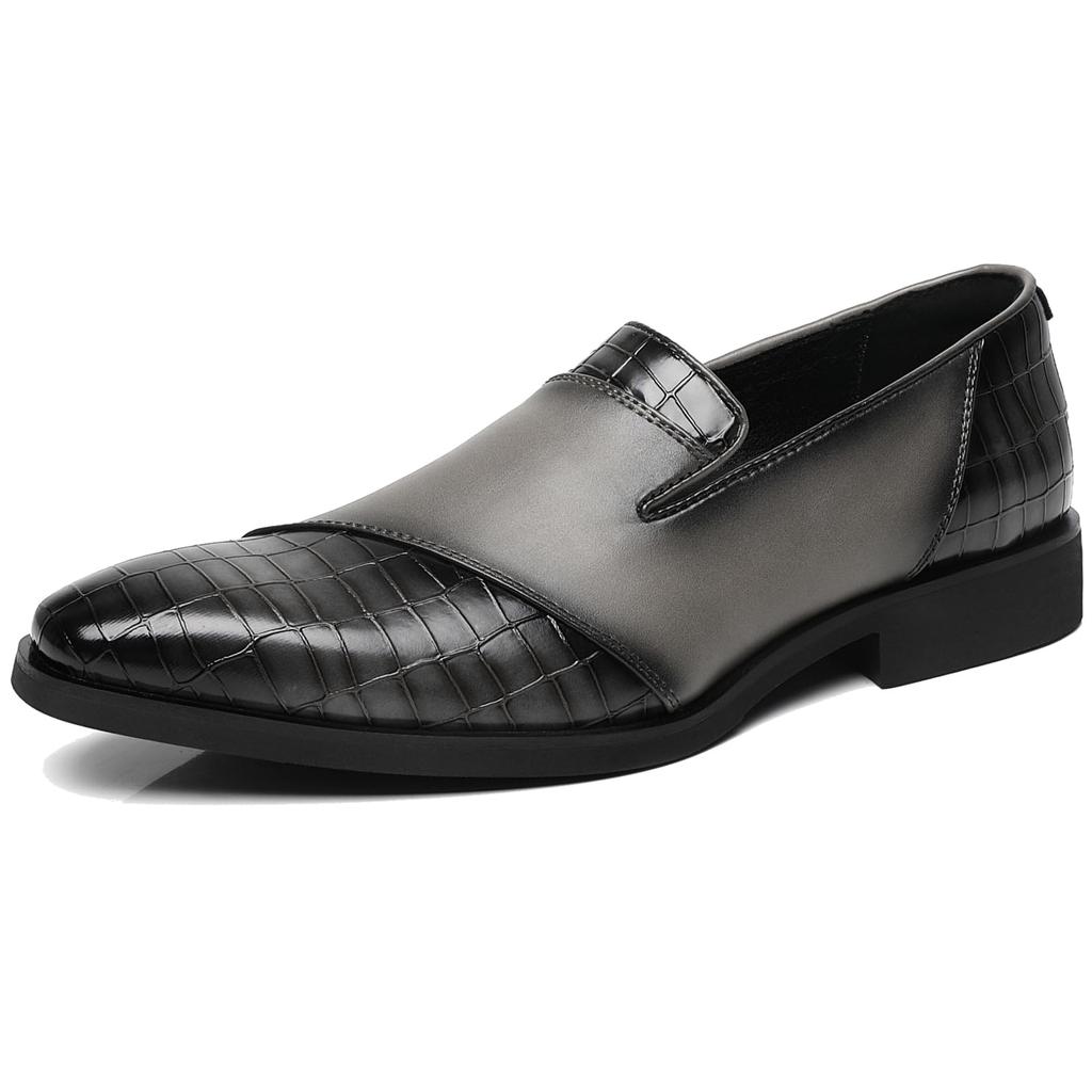 SANNAX Leather Business Dress Straight Premium Perfect for Gray Men's Shoes, Tip, Slip-On, Comfortable, Breathable, Lightweight, Commuting,