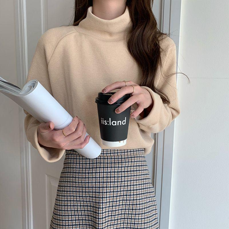 Korean-Style Autumn Loose Mid-High Neck Long Sleeve Shirt for Women - Solid Color Trendy Base Layer.