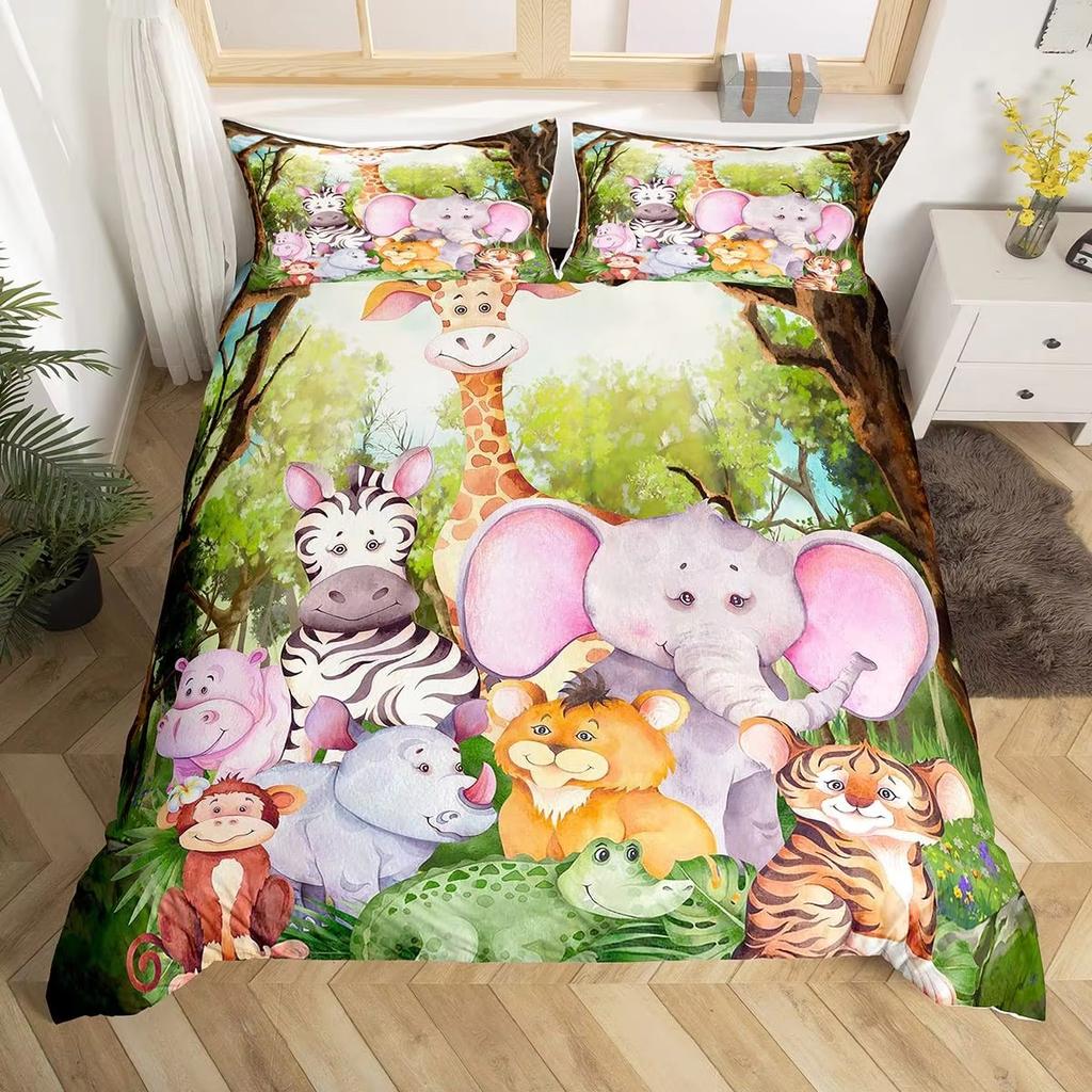 Cartoon Tiger Duvet Cover Set Wild Animal Theme Comforter Cover Kids Teens Adults Soft Microfiber Polyester Bedding Set 2/3 Pcs
