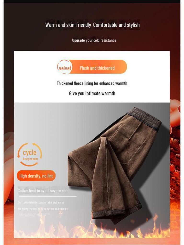 Men's Chenille Velvet Elastic Waist Casual Pants - Thick, Brushed Wool, Loose Fit for Autumn/Winter