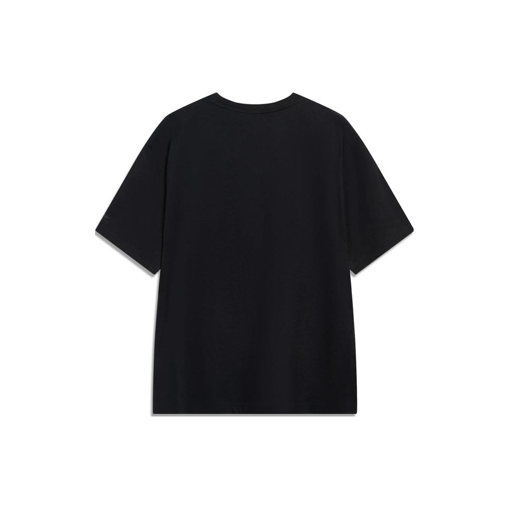 Li-Ning Sports Life Series Letter Print Loose Round Neck Short Sleeve T-Shirt Men Tops Black AHST761-1