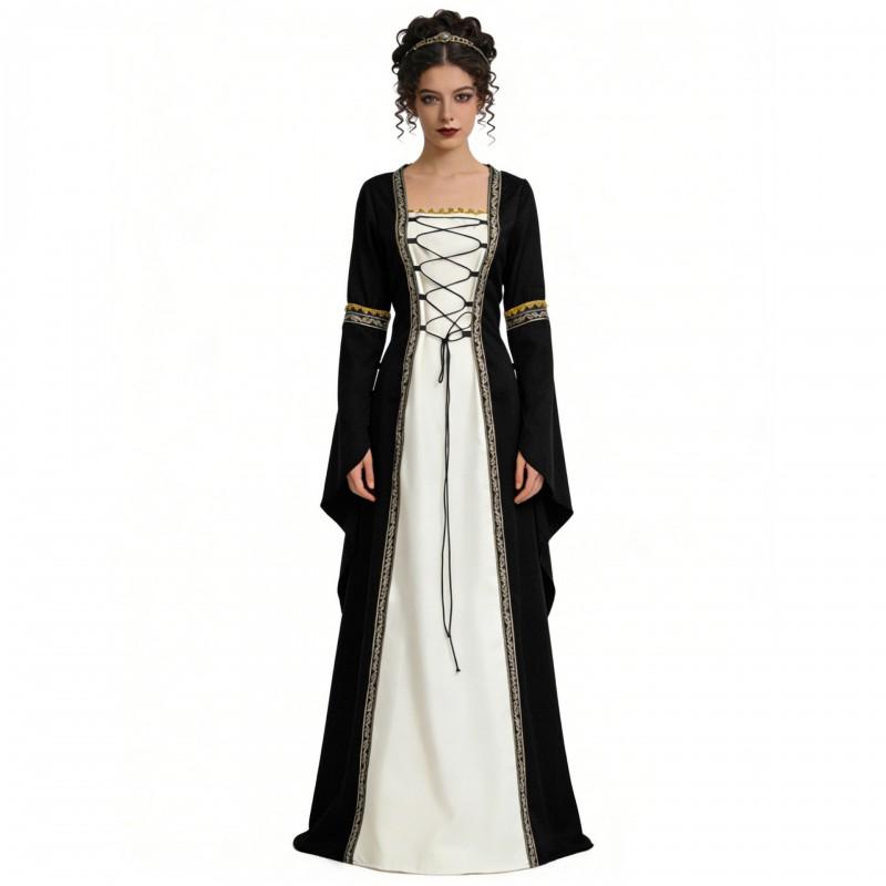 Medieval Gothic Costume Dress With Cape Women Halloween Party Cosplay Victorian Renaissance Outfit S-5XL