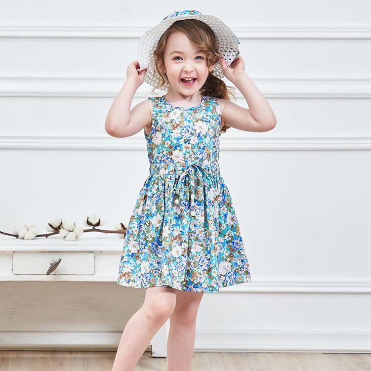 2 Teile/satz Mädchen Kleid + Hut Baumwolle Komfortable kinder Kleid Sommer Kleid Floral Mädchen Ärmelloses Kleid Für Kinder