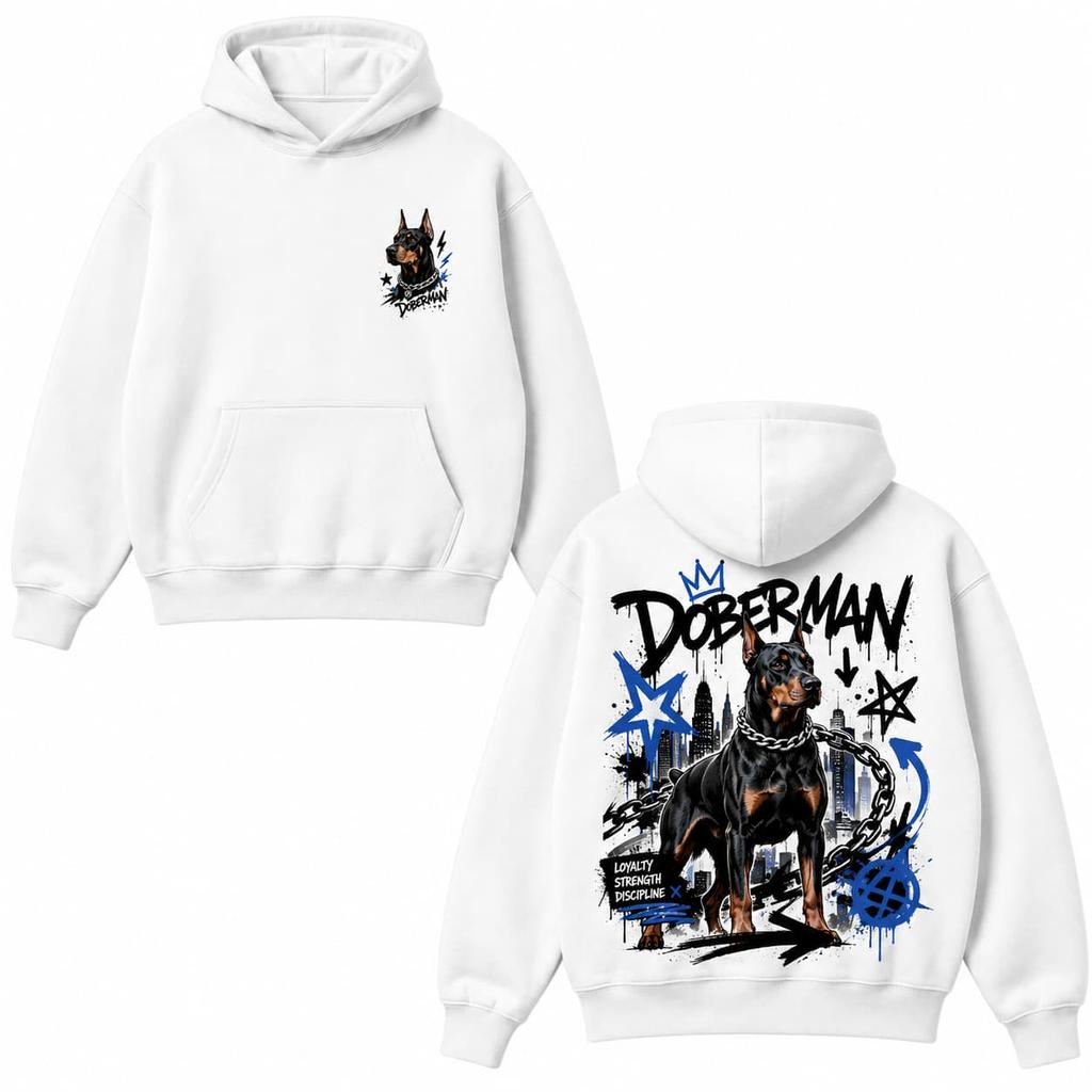 Autumn Winter Casual Doberman Dog Graffiti Print Men hooded sweatshirt Women Boys coat Top Parent Child Kid 's Cotton Hoodie