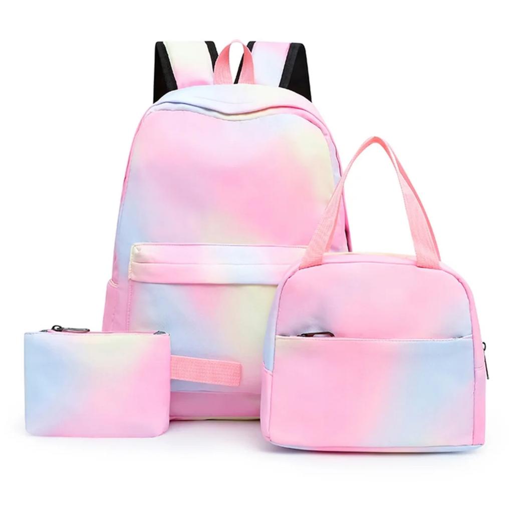 Zaino con cravatta Zaino per studenti Borsa per laptop Borsa per libri Set da 3 pezzi Lunch box termico